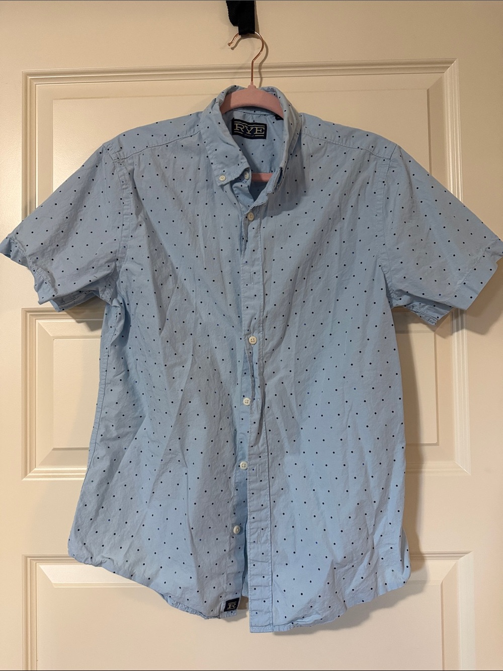 Rye Light Blue Short-Sleeve Button-Down with Micro Dot Print